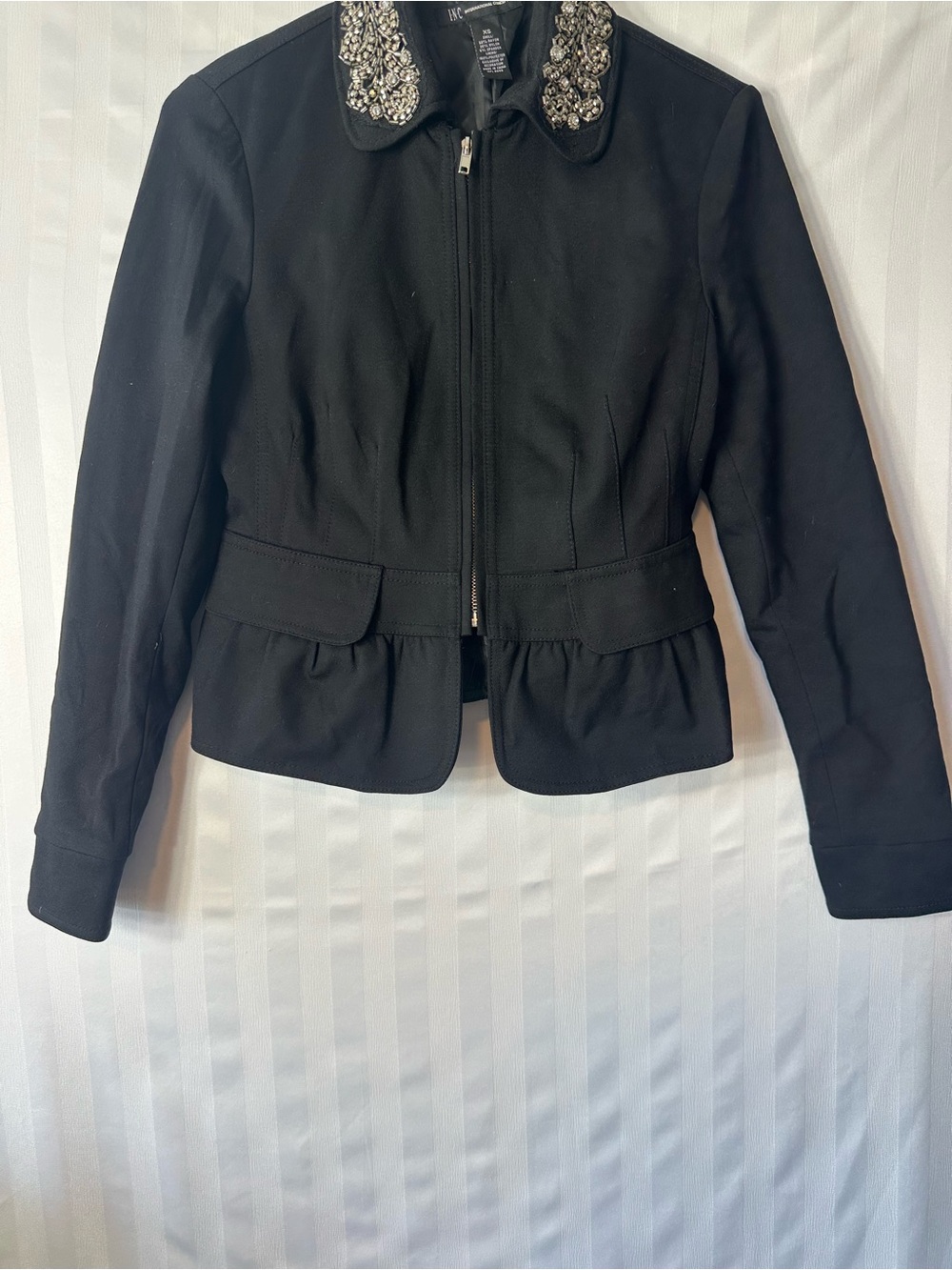 INC International Concepts Black Jacket with Jeweled Collar